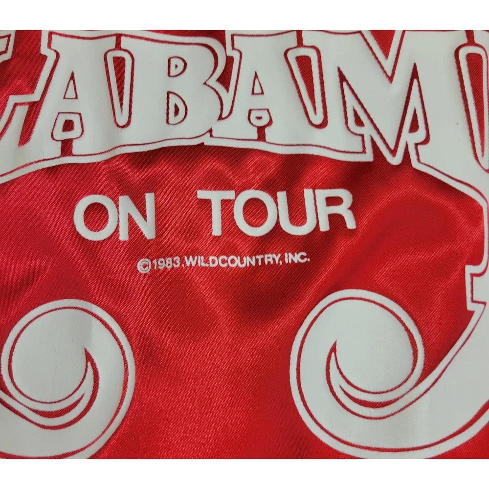 Vintage 1983 Tee Jays Satin Bomber Alabama On Tour Jacket Large Red Band Concert
